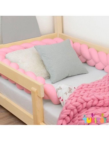 Protector de cuna o cama Trenza tejida de algodón rosa