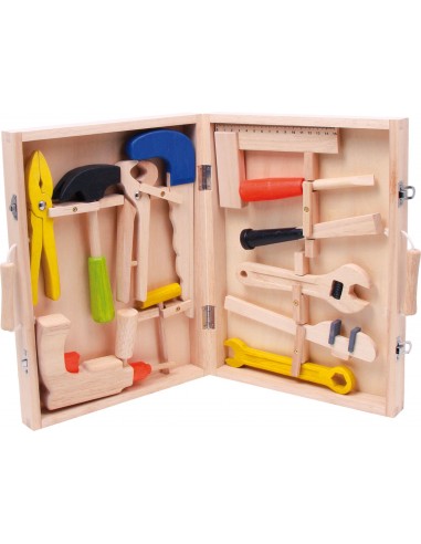 Caja de herramientas de madera LEGER abierta 